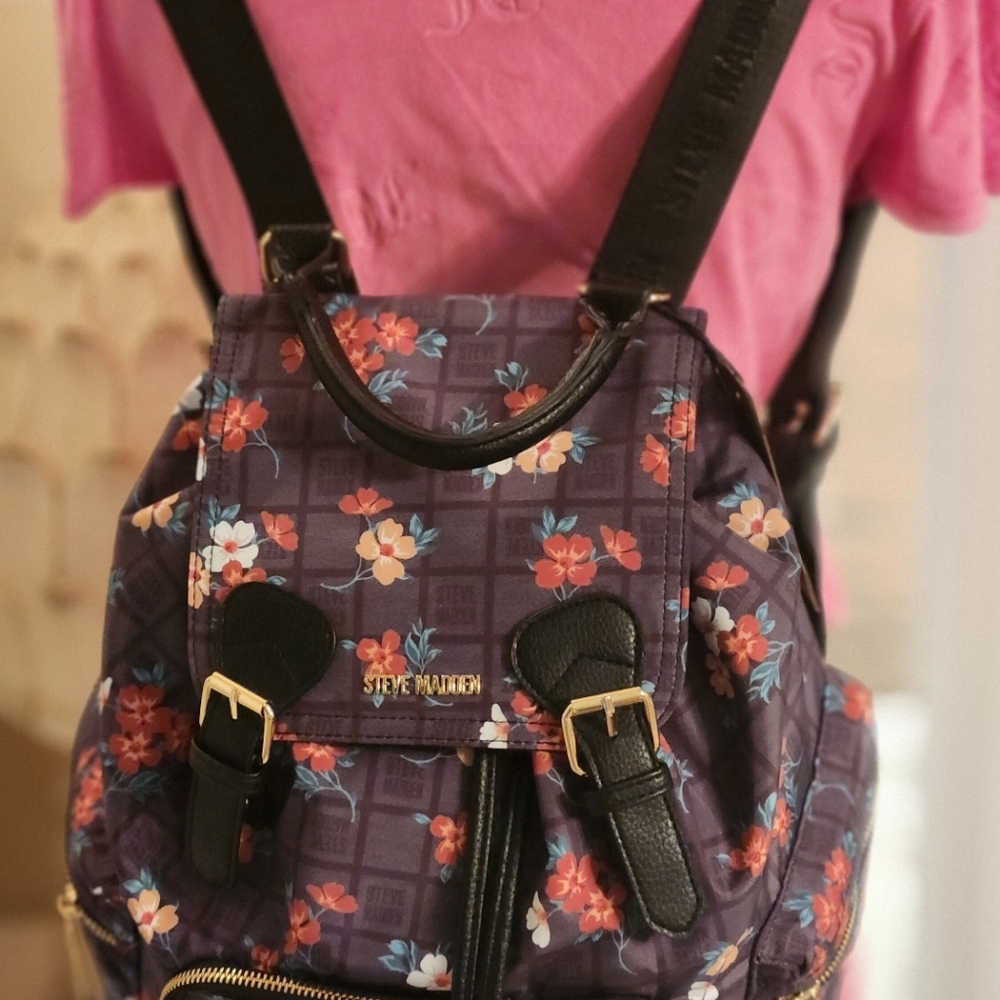 NWT ❗️ Steve Madden black multicolor floral bsolly backpack large travel orginaz - Picture 7 of 11